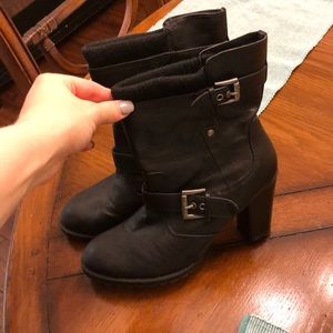 Black leather biker boots